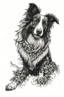 un border collie and flower coming tattoo design idea