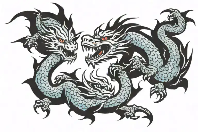 European dragon and Japanese dragon wrapped tattoo design idea