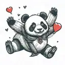 panda with red heart balloon flying tattoo design idea
