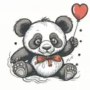 panda with red heart balloon flying tattoo design idea