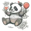 panda with red heart balloon flying tattoo design idea