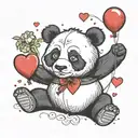 panda with red heart balloon flying tattoo design idea