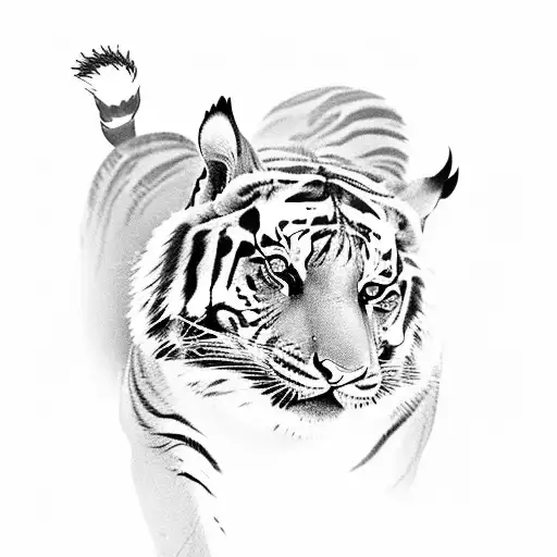 A black and grey tattoo of a tiger and a squirrel together, symbolizing harmony between strength and agility tattoo design idea