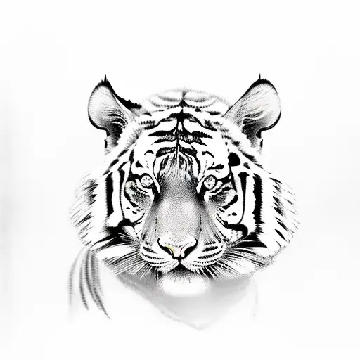 A sketch-style portrait of a tiger with intense eyes and intricate details tattoo design idea