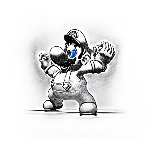 A realistic tattoo of Super Mario breaking through the gates of Hell tattoo design idea