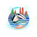killer whale with kayaker and trees in the background tattoo design idea
