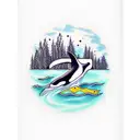 killer whale with kayaker and trees in the background tattoo design idea