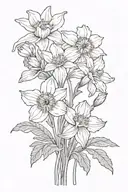  simple floral design with one daffodil, one marigold and one poppy flower tattoo design idea