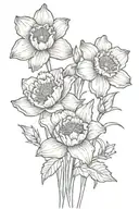  simple floral design with one daffodil, one marigold and one poppy flower tattoo design idea