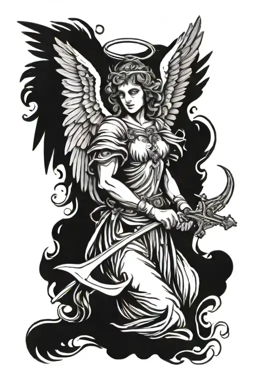 biblically accurate angel holding a sword tattoo design idea