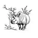 A majestic rhino meditating under a cherry blossom tree tattoo design idea