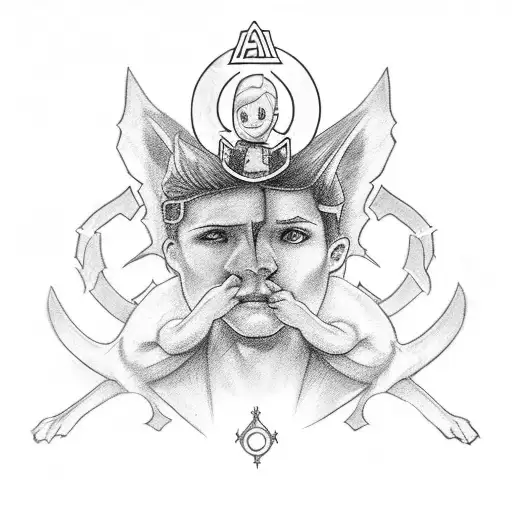 a chest nordic desing that includes mythology and references my two children boy and girl tattoo design idea