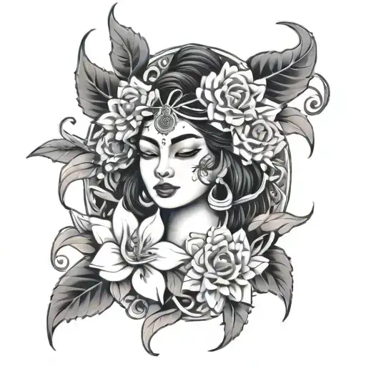 kali and flowers surrounding tattoo design idea