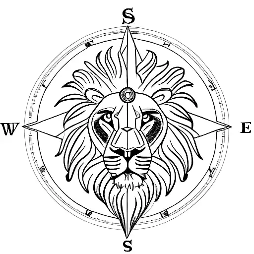 lion with compass and the word "lioncito" tattoo design idea
