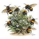 wild rosemary bush in sand with bumble bees flying above tattoo design idea