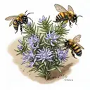 wild rosemary bush in sand with bumble bees flying above tattoo design idea
