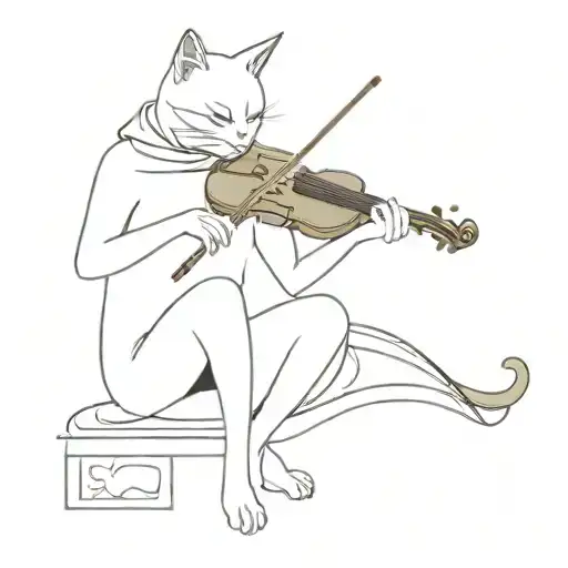 black cat wearing a ghost costume playing the violin tattoo design idea