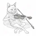 black cat wearing a ghost costume playing the violin tattoo design idea