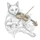 black cat wearing a ghost costume playing the violin tattoo design idea
