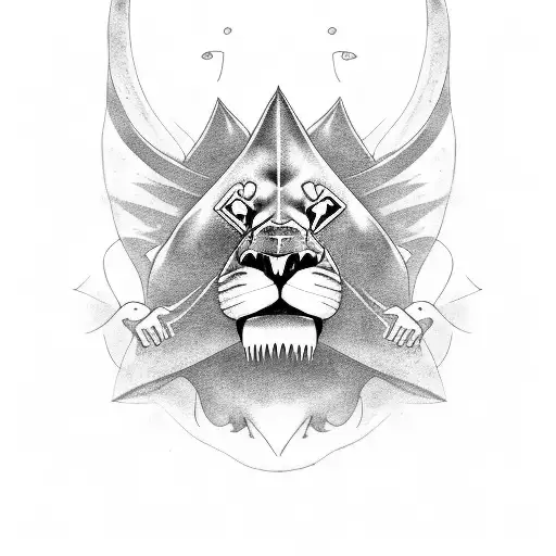 A motivational quote surrounded by a majestic lion and a powerful shark tattoo design idea