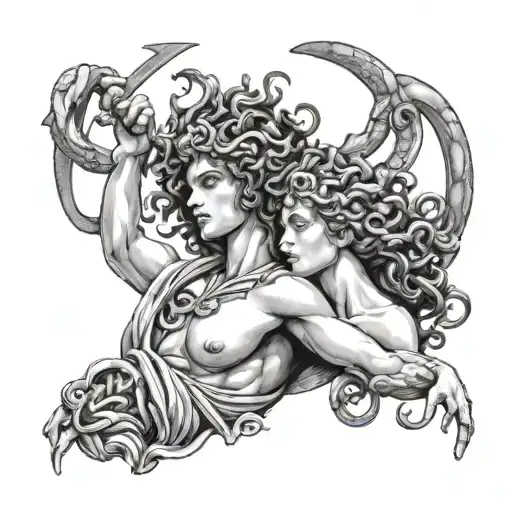 Perseus kills Medusa Gorgona tattoo design idea