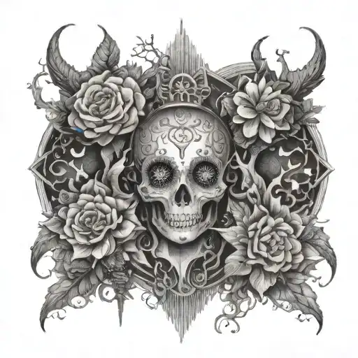 Design a tattoo that represents the duality of life and death, using dark imagery and intricate dotwork techniques to convey depth and complexity tattoo design idea