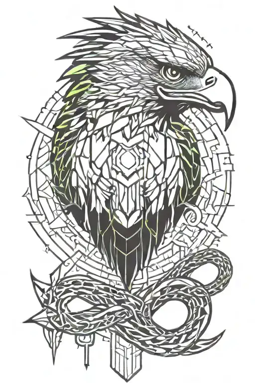 Eagle kills snake tattoo design idea