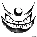 vampire teeth with gothic text tattoo design idea