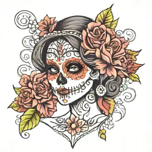woman Day of the Dead tattoo design idea
