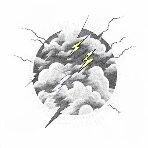 lightning bolt, clouds, dark skies with quote  tattoo design idea