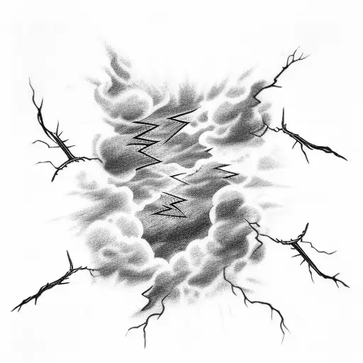 lightning bolt, clouds, dark skies with quote  tattoo design idea