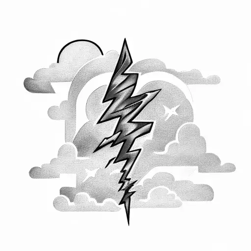 lightning bolt, clouds, dark skies with quote  tattoo design idea