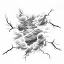 lightning bolt, clouds, dark skies with quote  tattoo design idea