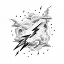 lightning bolt, clouds, dark skies with quote  tattoo design idea