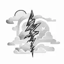 lightning bolt, clouds, dark skies with quote  tattoo design idea
