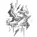 lightning bolt, clouds, dark skies with quote  tattoo design idea
