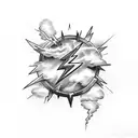 lightning bolt, clouds, dark skies with quote  tattoo design idea