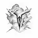 lightning bolt, clouds, dark skies with quote  tattoo design idea