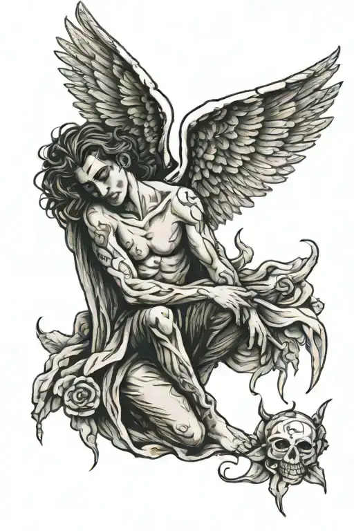 An angel of a wounded man tattoo design idea