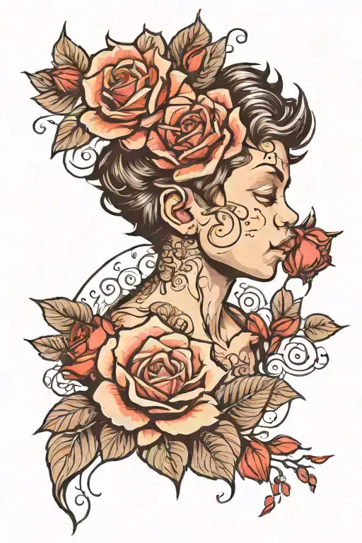 A very strong boy with roses and flowers tattoo design idea