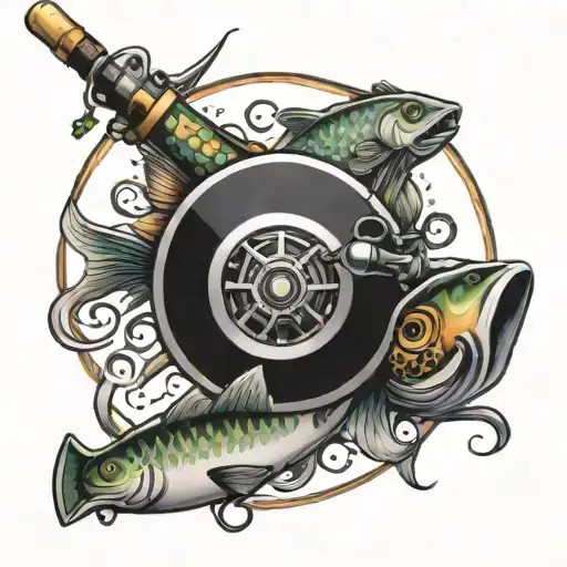 Fishing rod transforming tattoo design idea