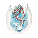 front facing dragon with feminene features and a pearl in one of its claws tattoo design idea