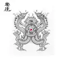front facing dragon with feminene features and a pearl in one of its claws tattoo design idea