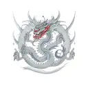 front facing dragon with feminene features and a pearl in one of its claws tattoo design idea
