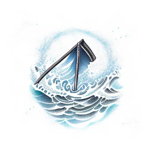 A pickaxe emerging from a wave, symbolizing the client's love for both mining and the nautical tattoo design idea