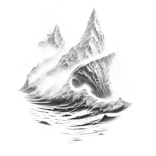 A pickaxe emerging from a wave, symbolizing the client's love for both mining and the nautical tattoo design idea