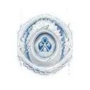 A pickaxe emerging from a wave, symbolizing the client's love for both mining and the nautical tattoo design idea