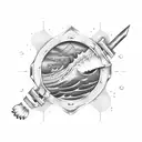 A pickaxe emerging from a wave, symbolizing the client's love for both mining and the nautical tattoo design idea
