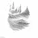 A pickaxe emerging from a wave, symbolizing the client's love for both mining and the nautical tattoo design idea