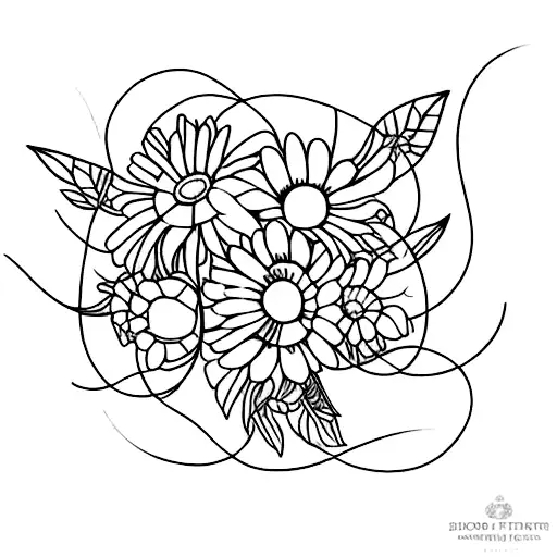 A flower bouquet with the birth flowers of march, june, september and december and flower stem says mcbeatch tattoo design idea